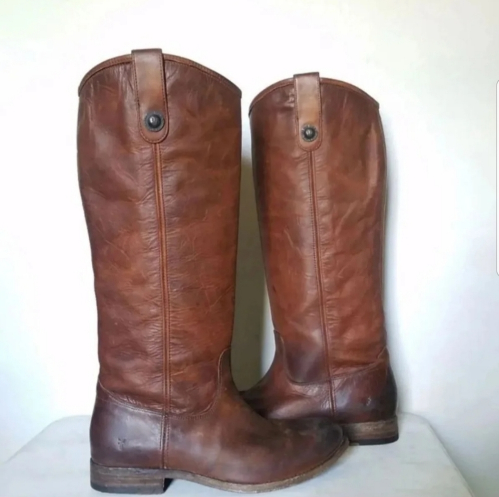 Frye 6 melissa button tall cognac leather boots